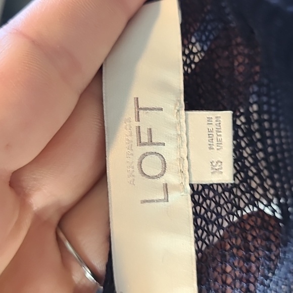 Loft Sweater Open knit ribbed boat neck XS Navy Beachy Linen Blend - Picture 6 of 7